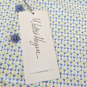 Walter Hagen Men's Clubhouse 19th Hole Polo Shirt Small White Lime Golf New